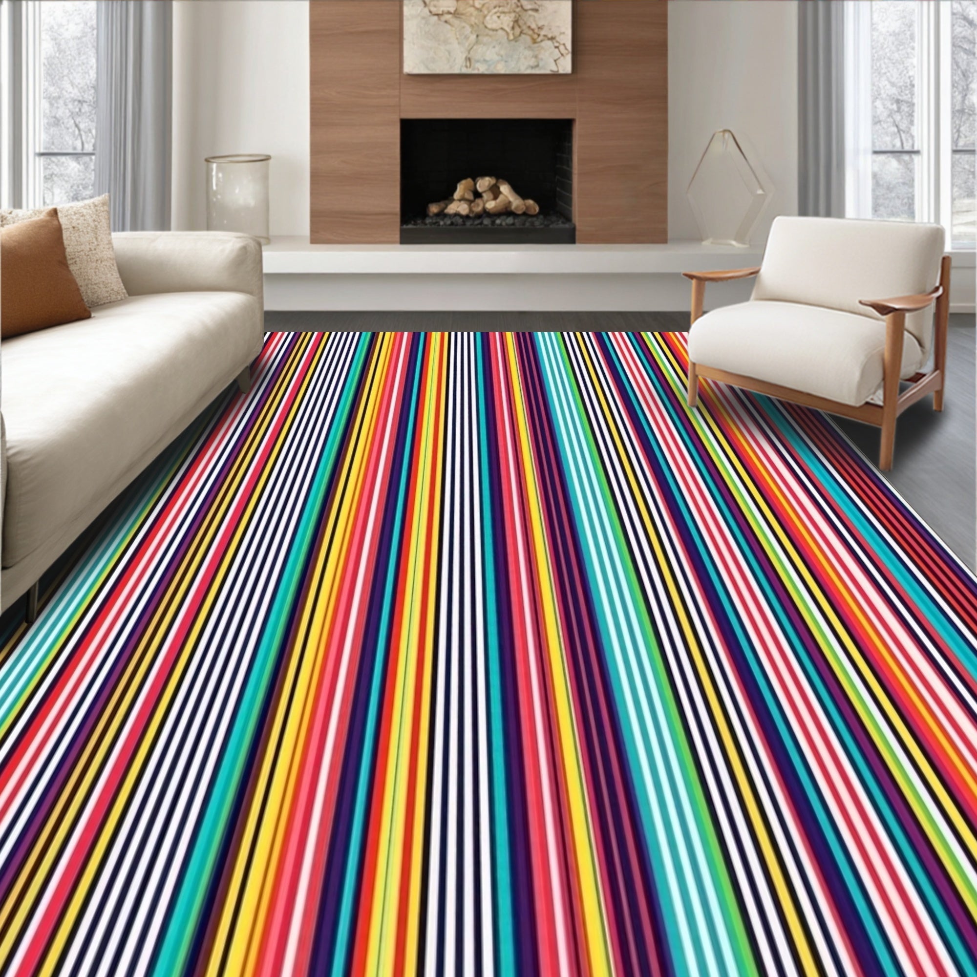 Vibrant Multi-Stripe Vertical Pattern Rug