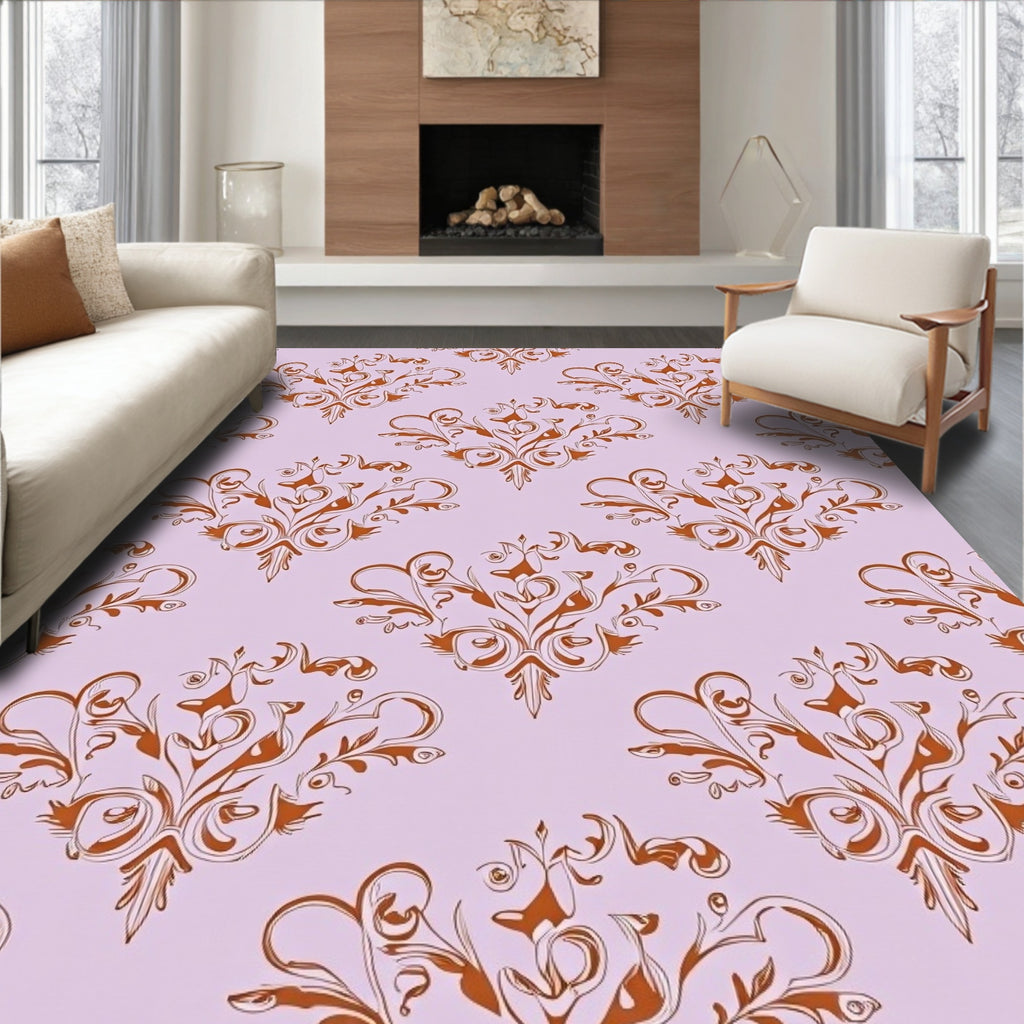 Ornate Flourish Damask Pattern Rug