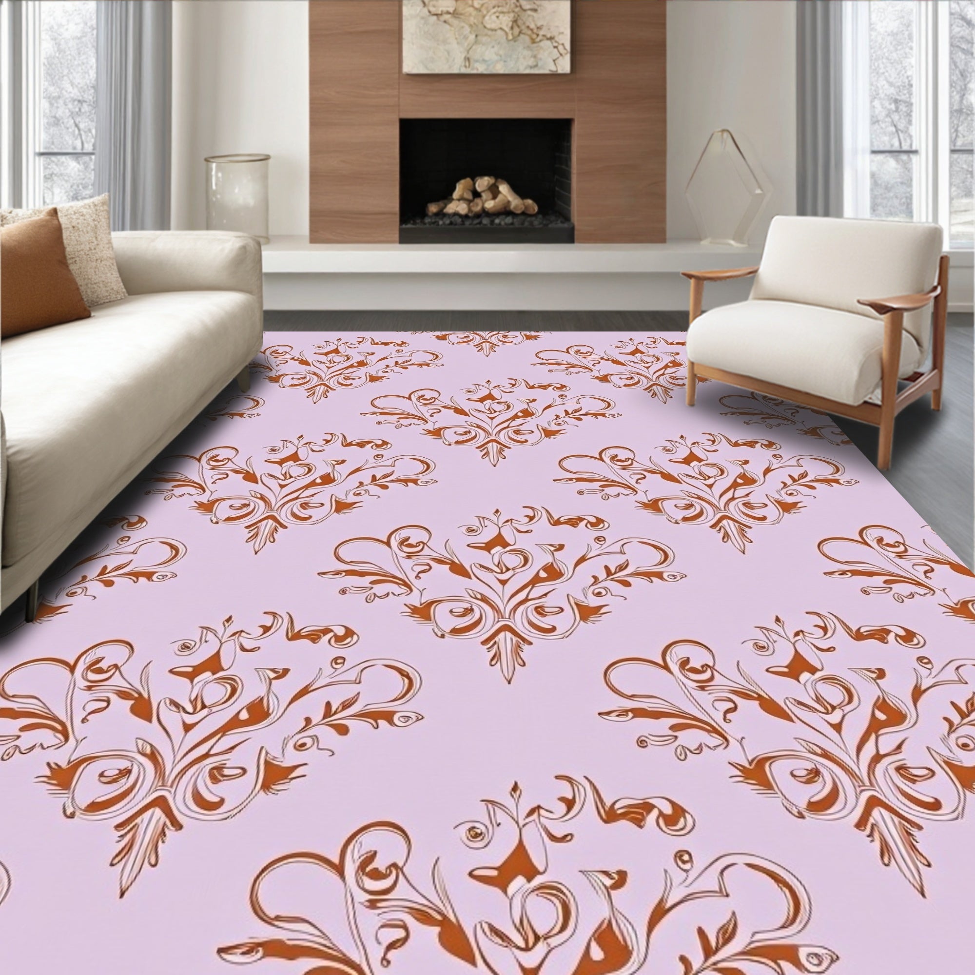 Ornate Flourish Damask Pattern Rug