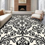 Intricate Black Floral Scroll Pattern Rug