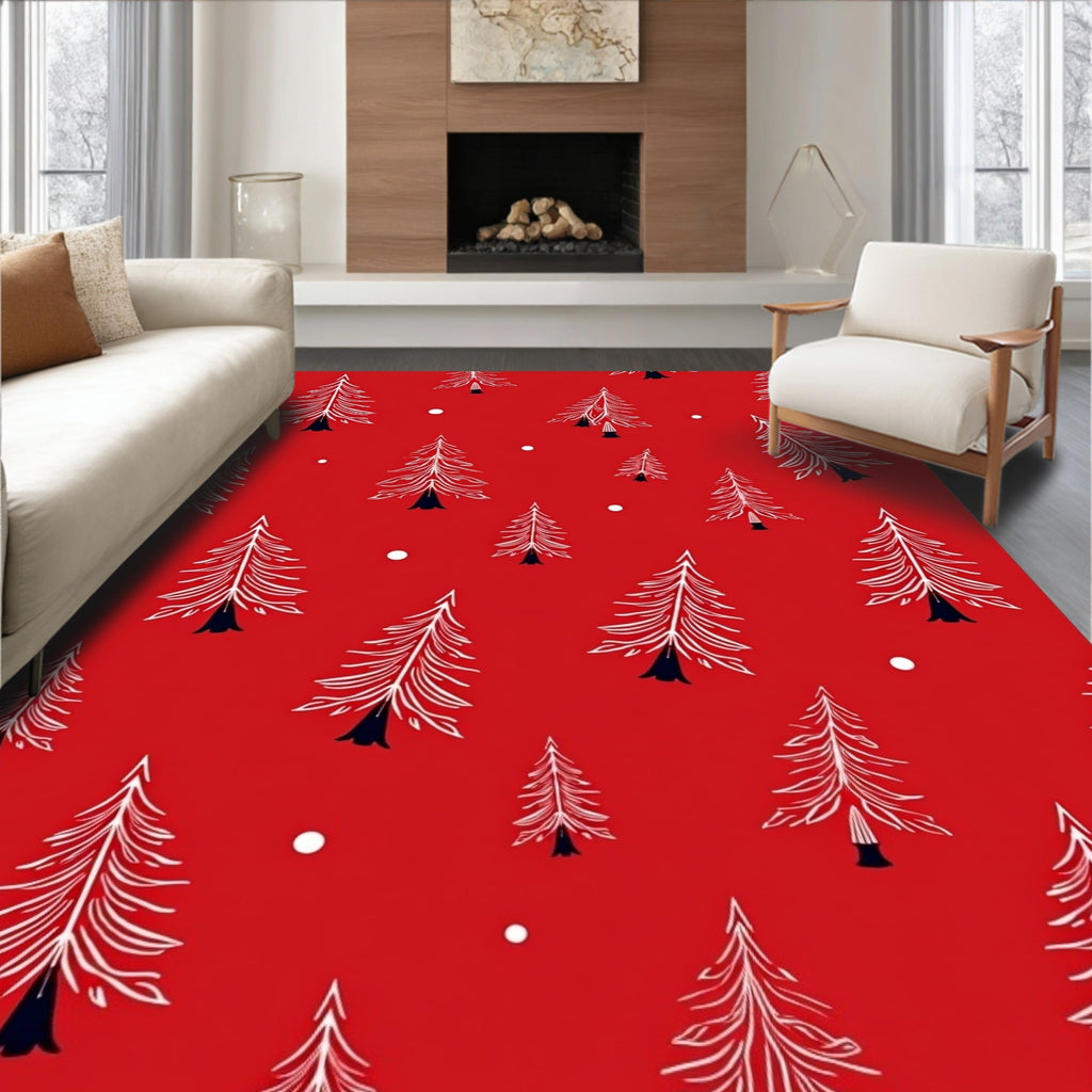 Red White Pine Christmas Tree Scatter Rug