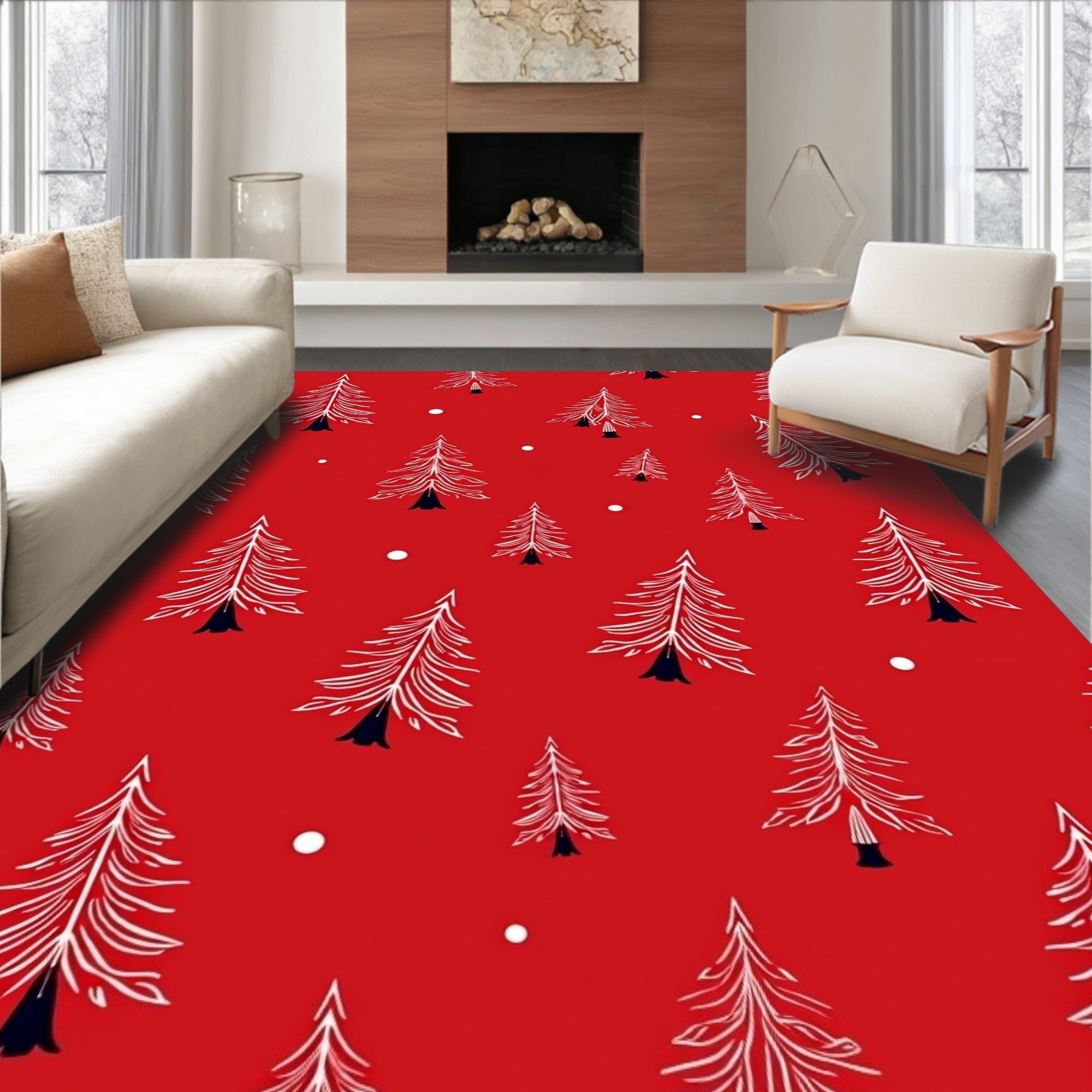 Red White Pine Christmas Tree Scatter Rug