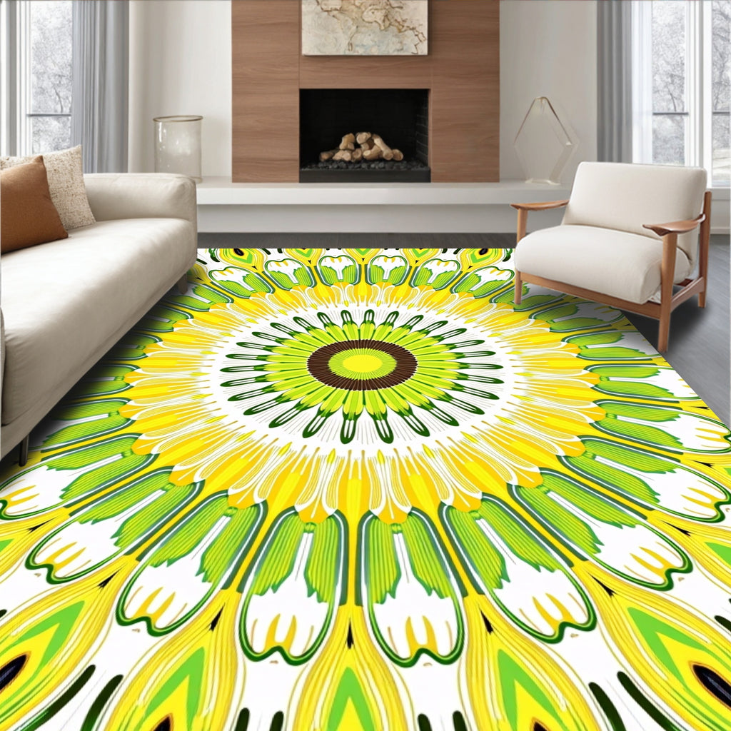 Radiant Green Yellow Sunburst Medallion Rug
