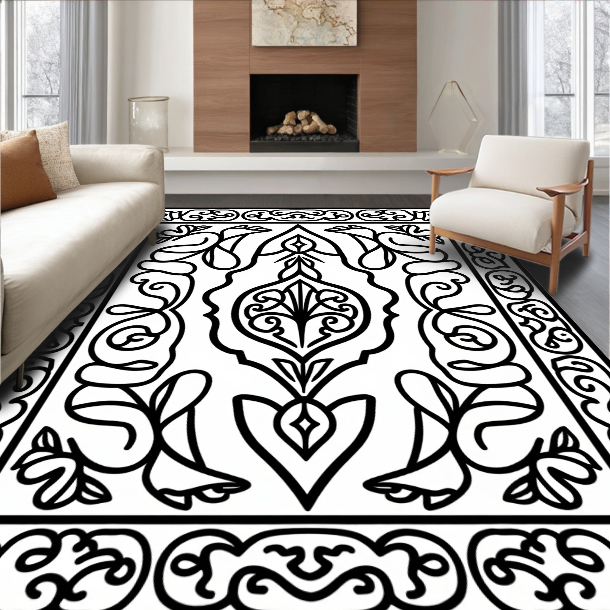 Intricate Floral Bird Pattern Design Rug