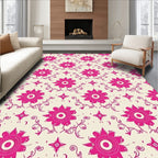 Bright Pink Floral Vine Pattern Rug