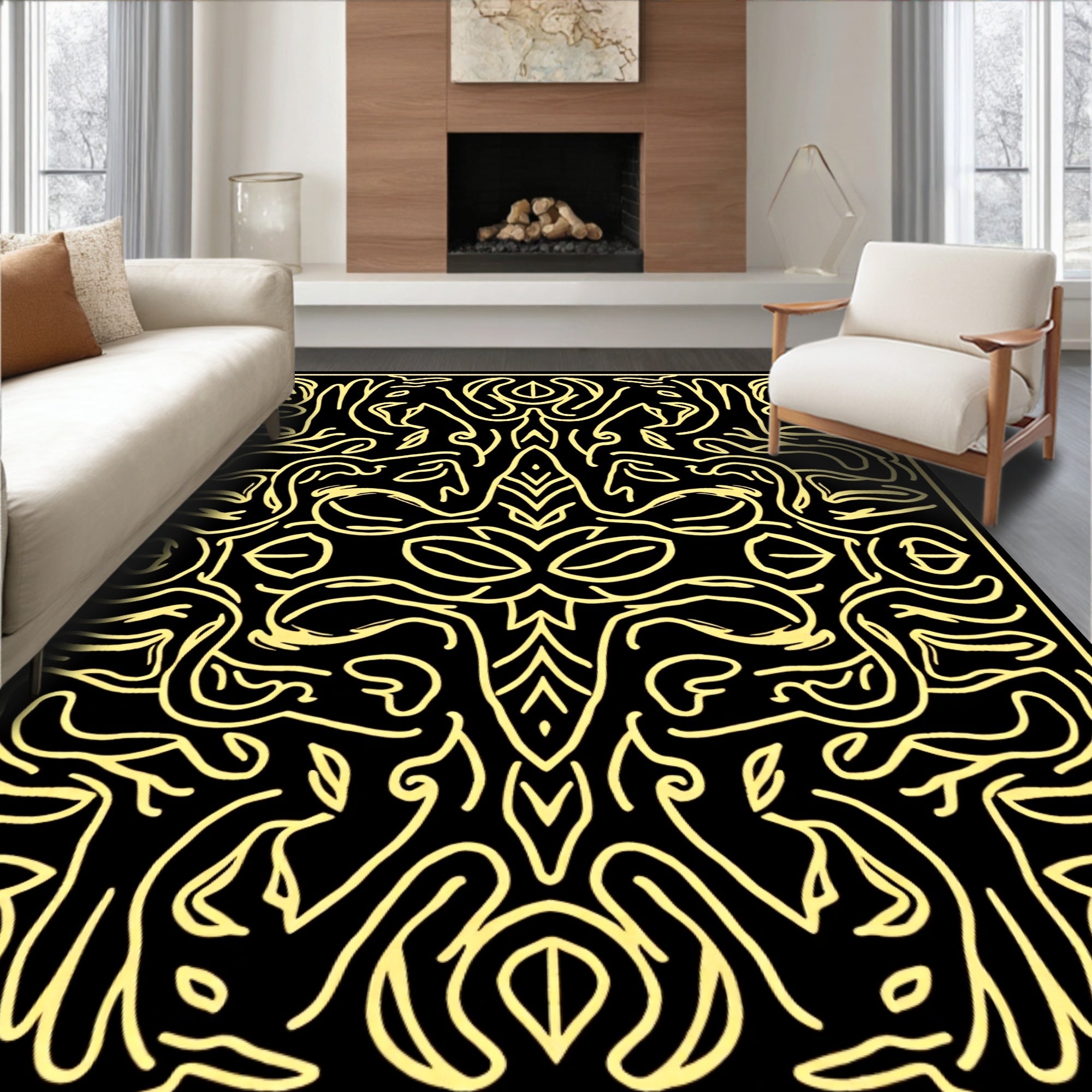 Bold Yellow Abstract Organic Pattern Rug