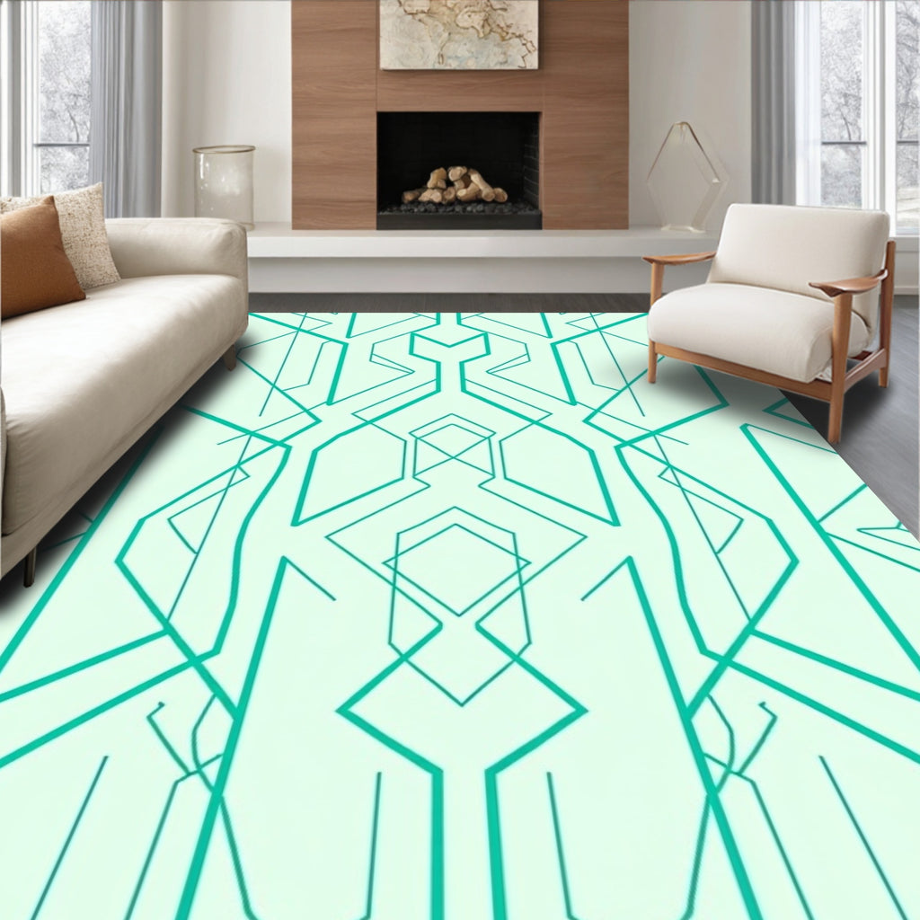 Geometric Aqua Lines Rug
