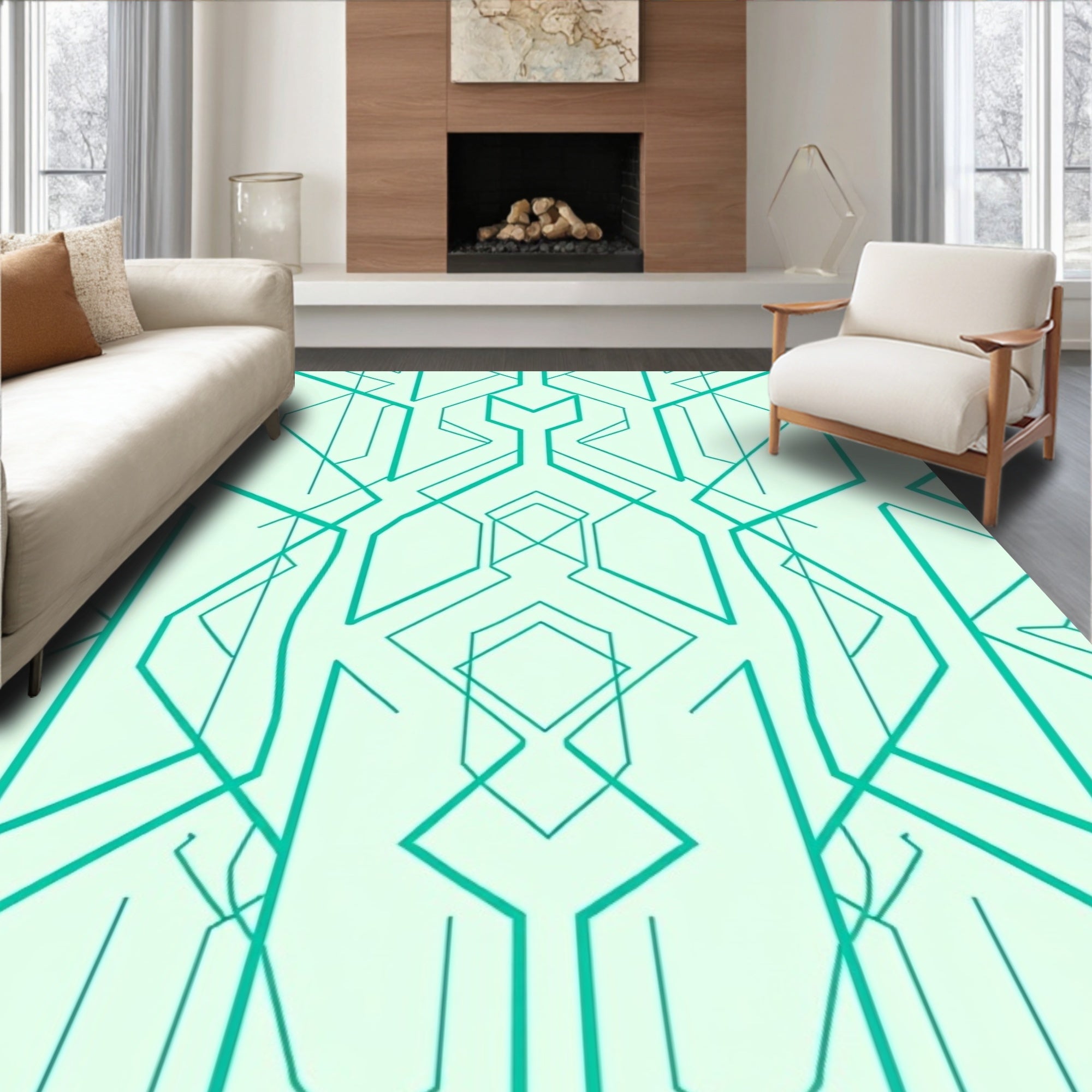 Geometric Aqua Lines Rug