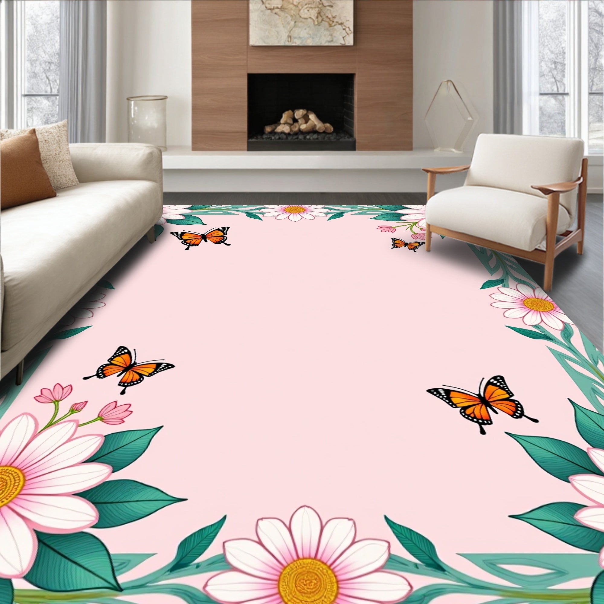 Floral Butterfly Garden Design Rug