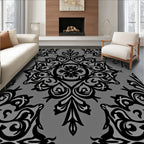 Ornate Black Damask Lace Pattern Rug