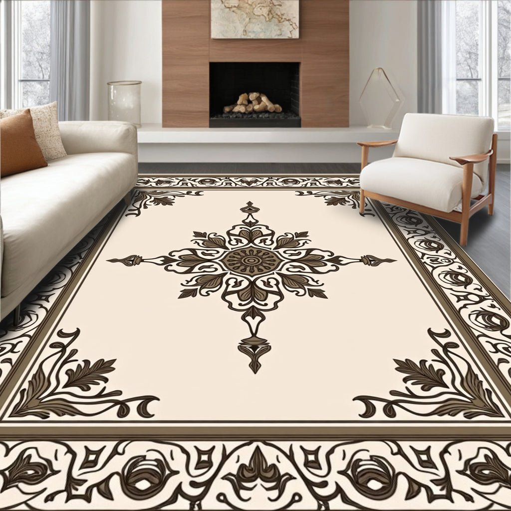 Elegant Floral Centerpiece Border Design Rug
