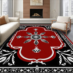 Elegant Red Black Floral medallion Design Rug