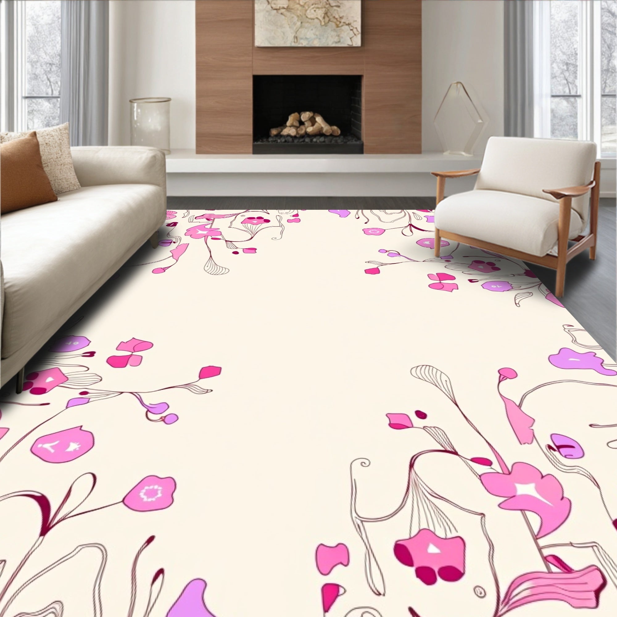 Delicate Pink Floral Abstract Art Rug