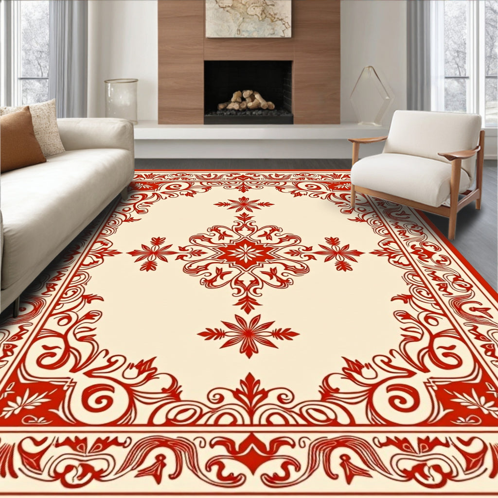Vintage Red Floral Medallion Pattern Rug