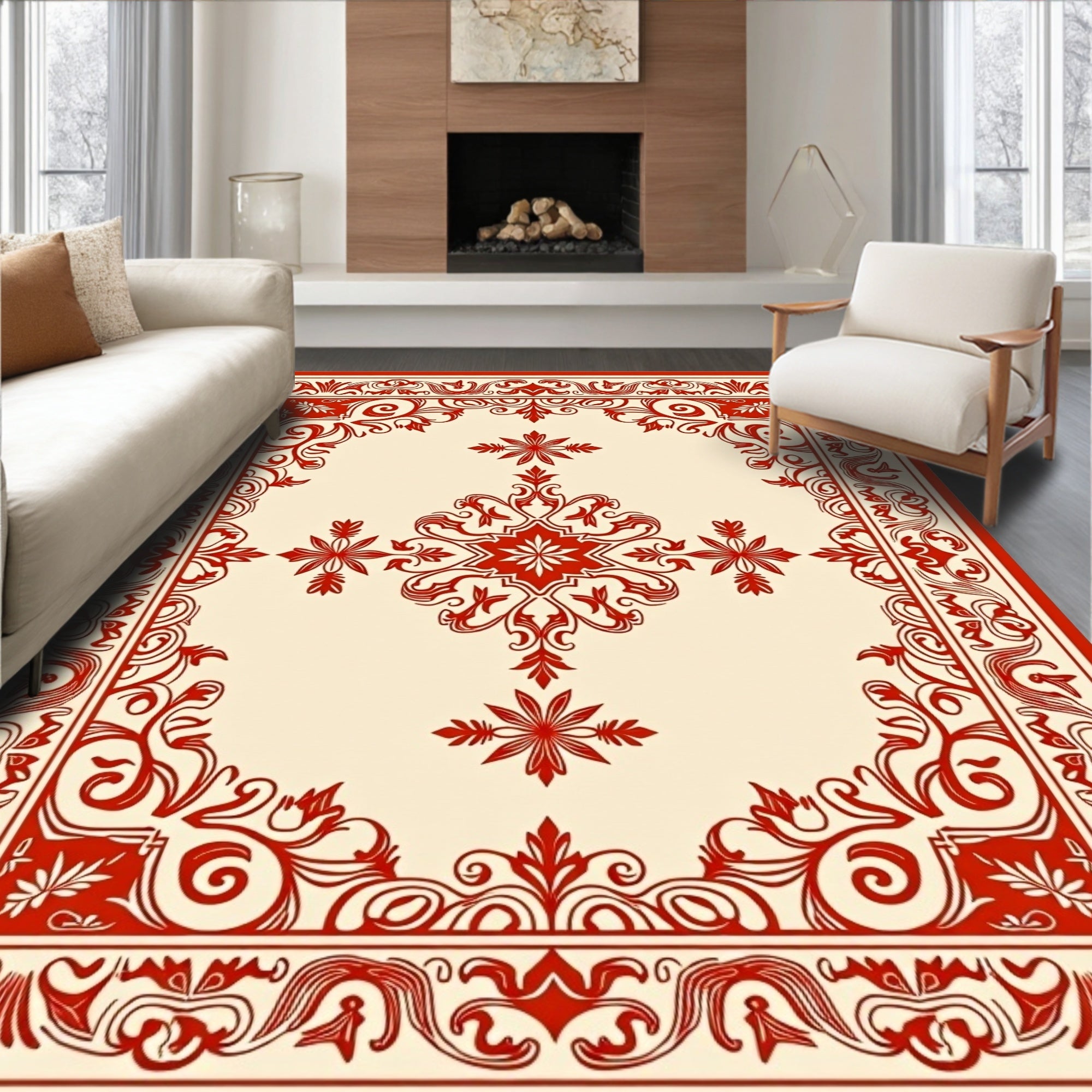 Vintage Red Floral Medallion Pattern Rug