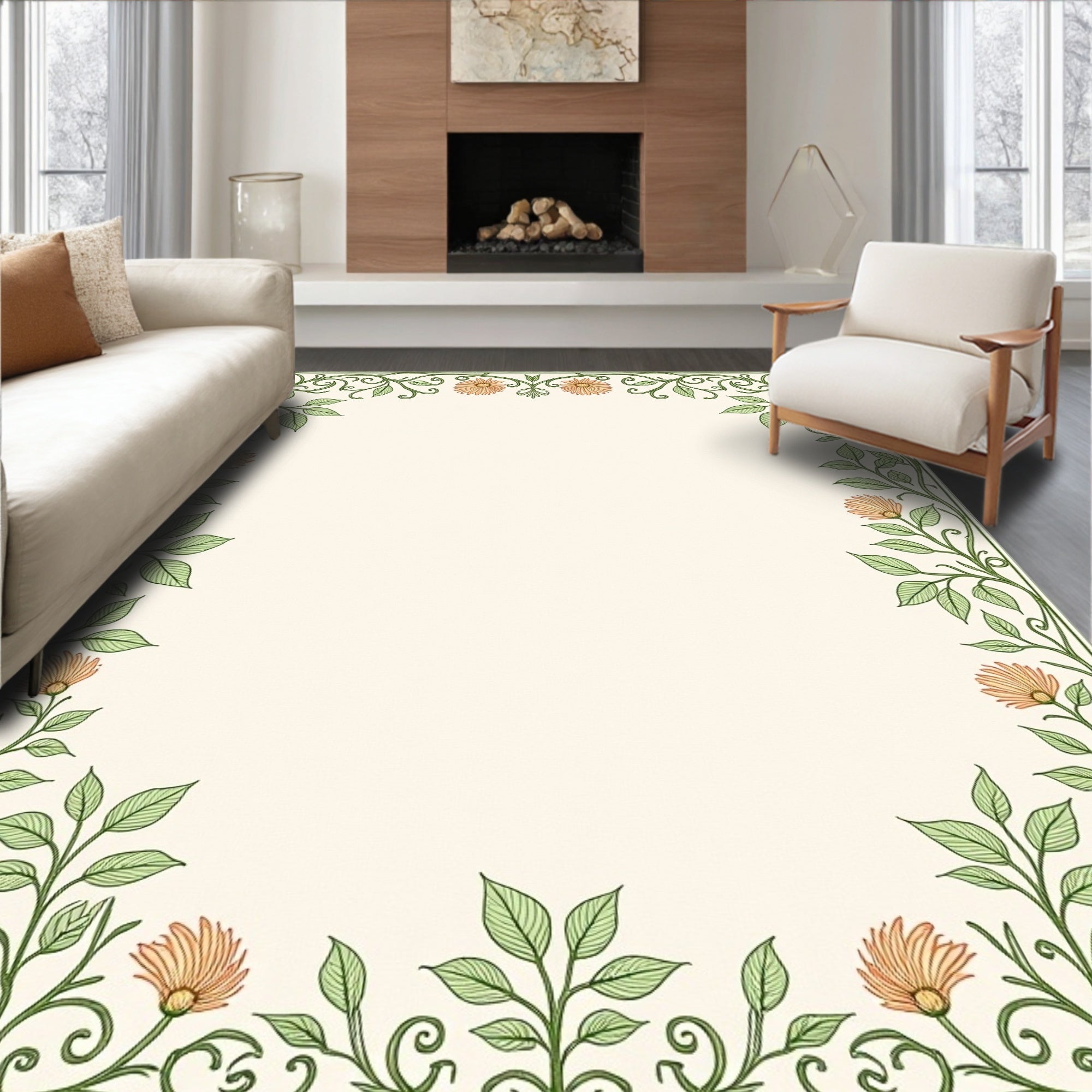 Vintage Floral Vine Botanical Design Rug