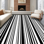 Bold Black White Striped Design Rug