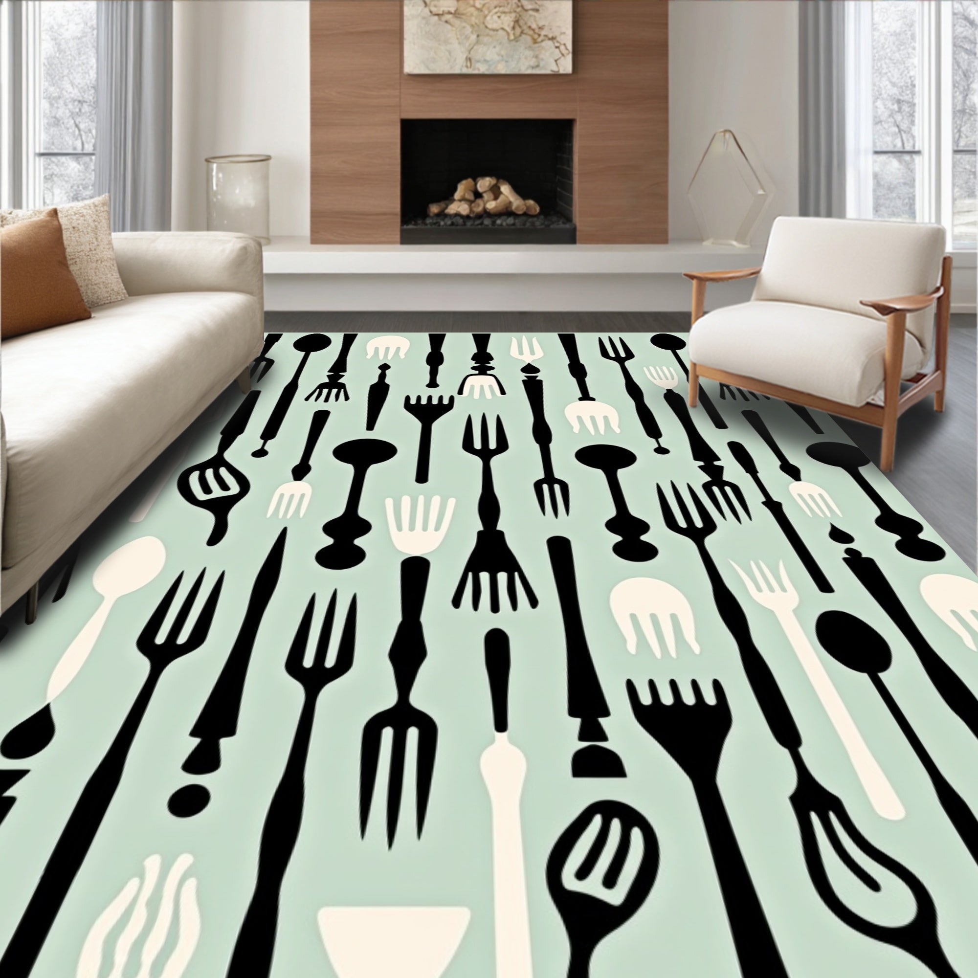 Mid Century Modern Kitchen Utensils Rug