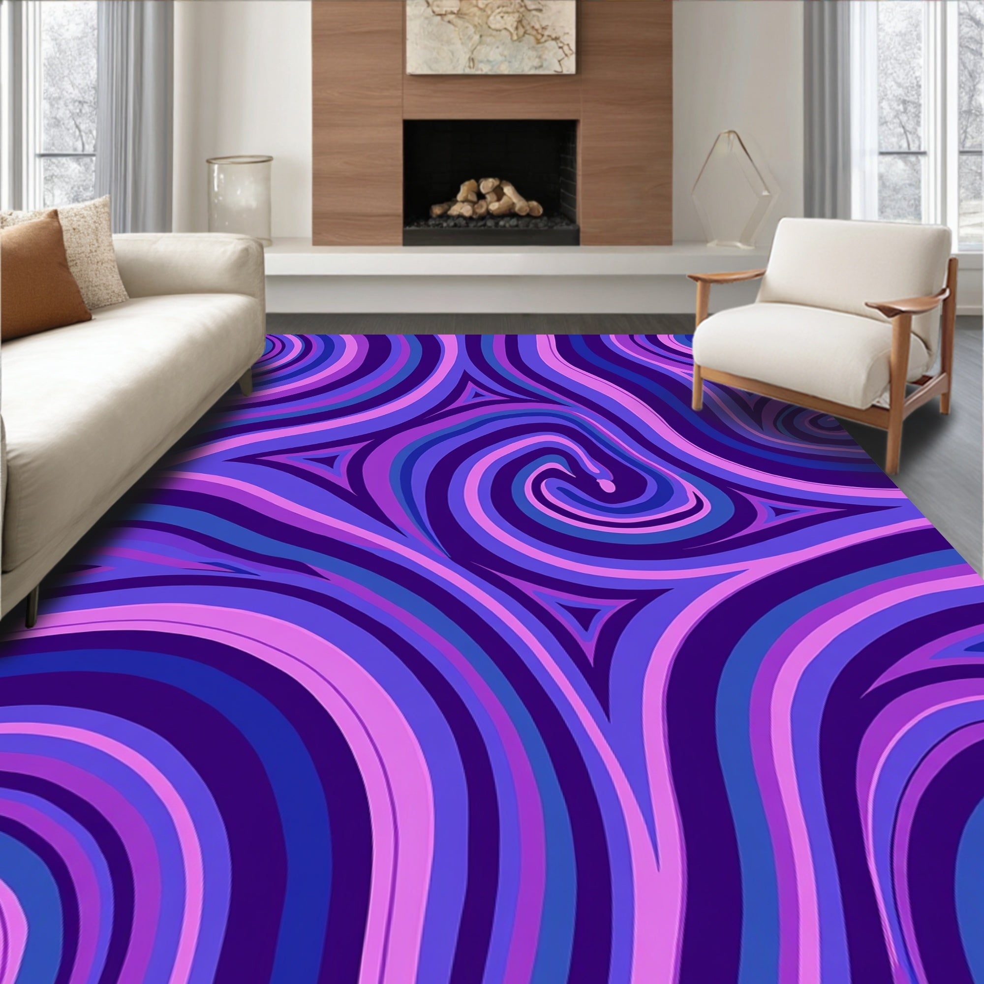 Abstract Swirls Purple Pattern Rug