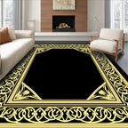 Elaborate Interlocking Golden Border Design Rug
