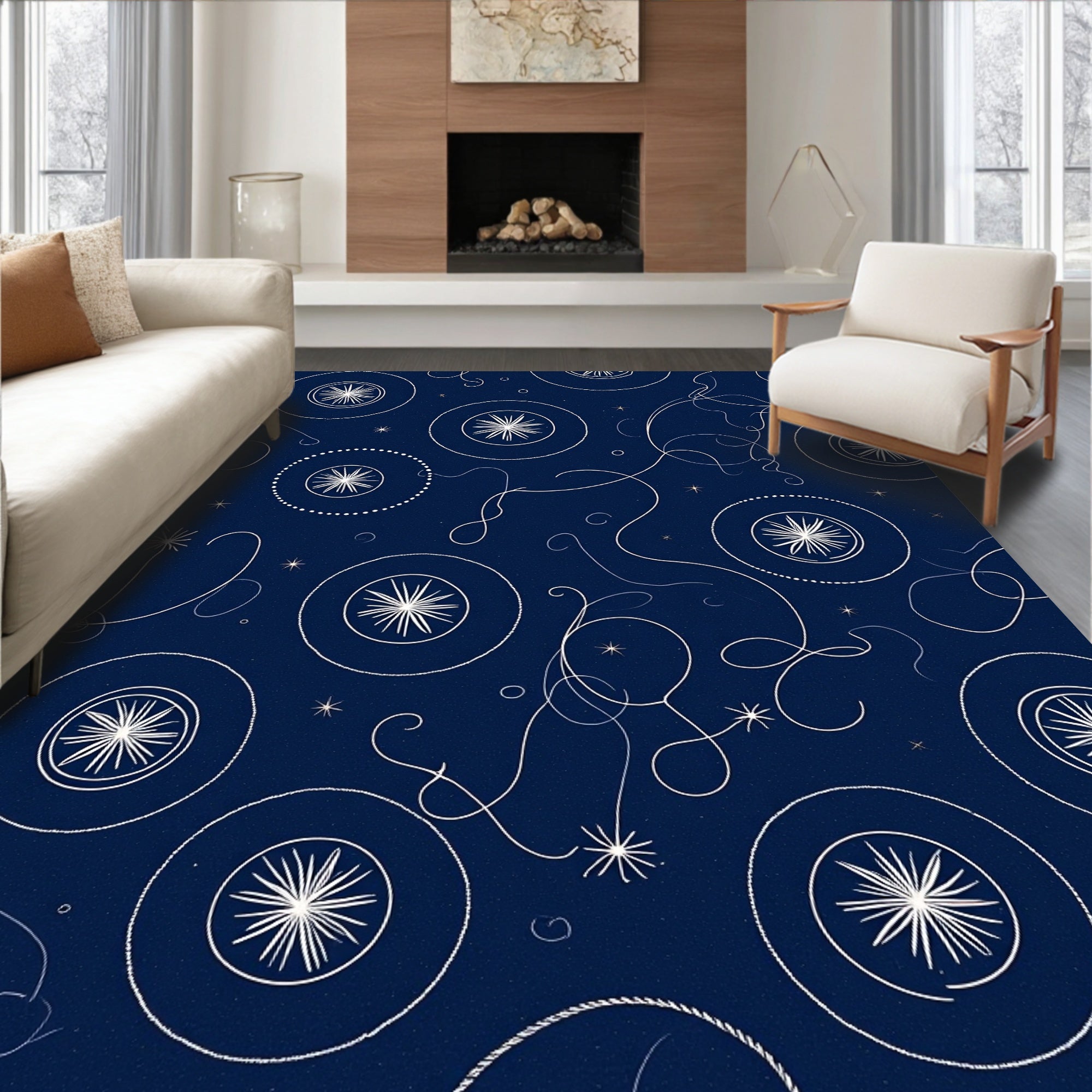 Cosmic Whimsical Starbursts And Swirls Rug