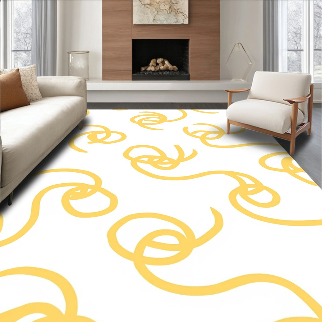 Abstract Swirls Yellow Design Rug