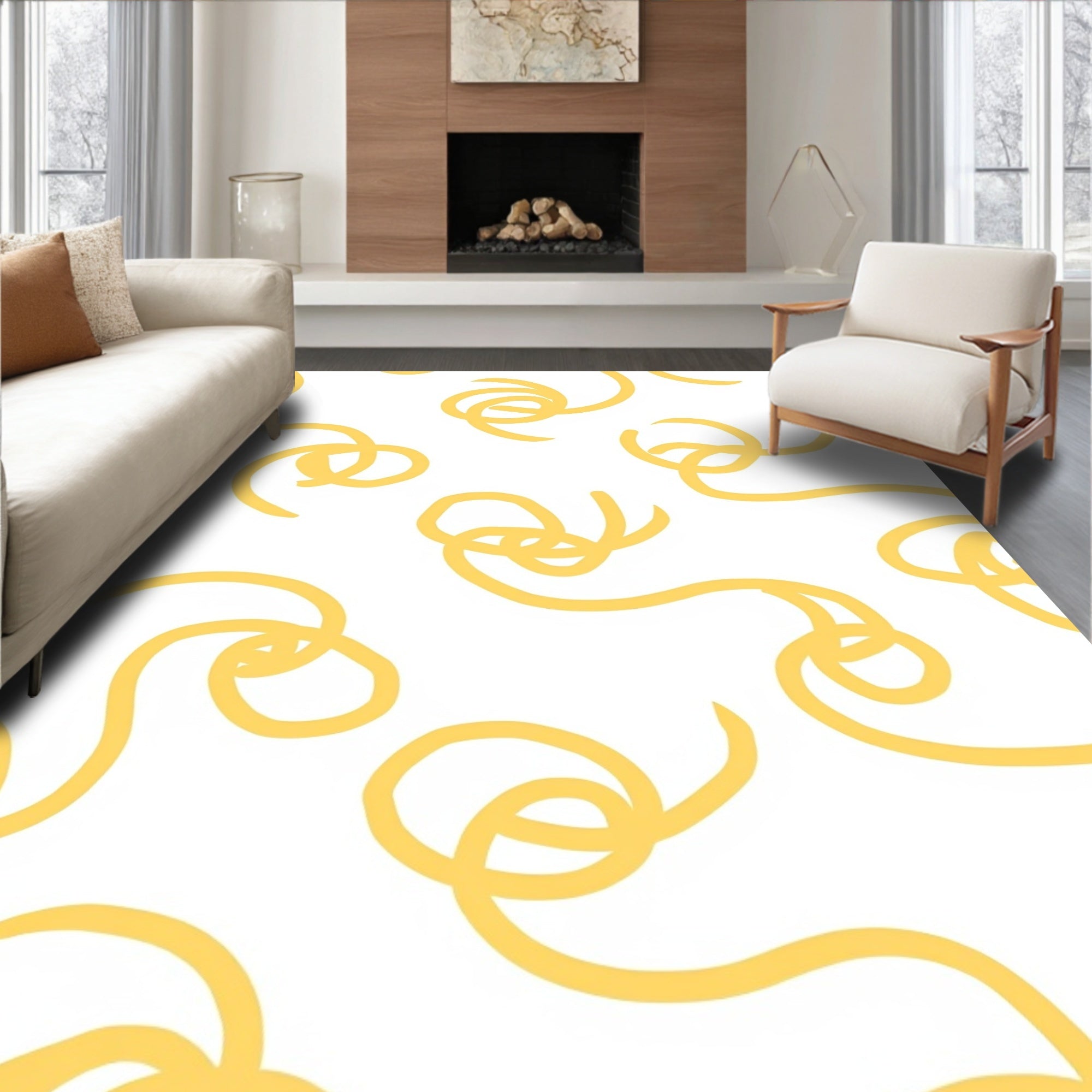 Abstract Swirls Yellow Design Rug