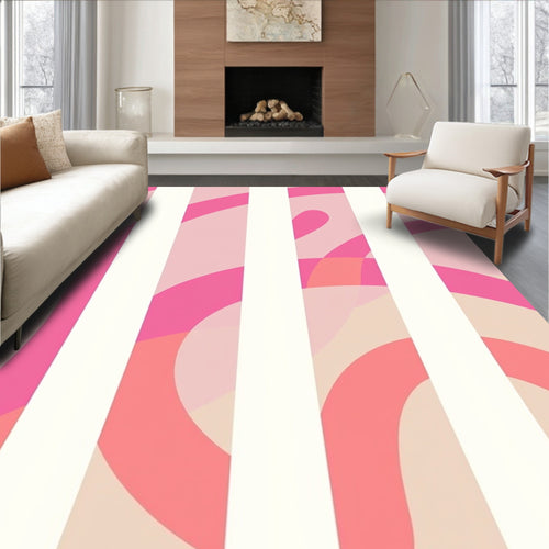 Abstract Pink Curvy Stripes Design Rug