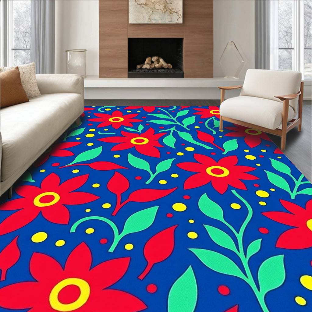Bold Red Floral Pattern Rug