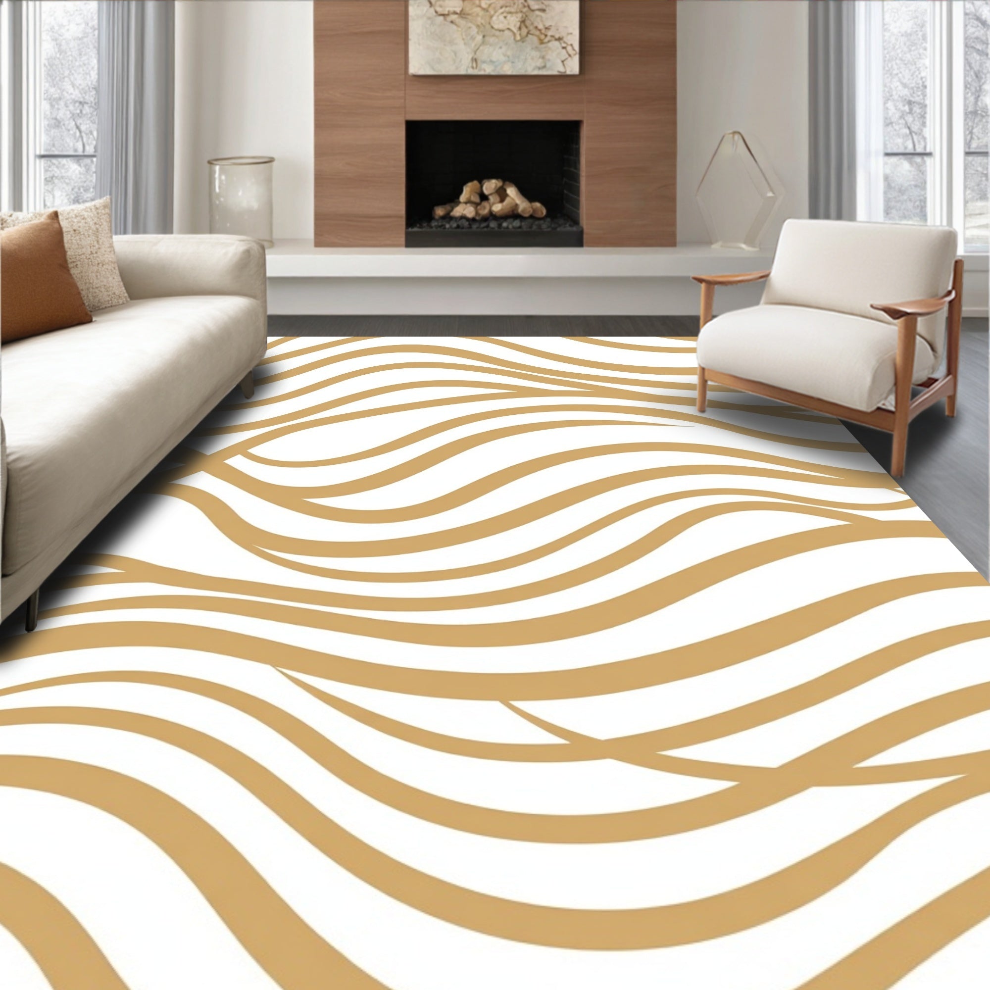Golden Waves Organic Pattern Rug