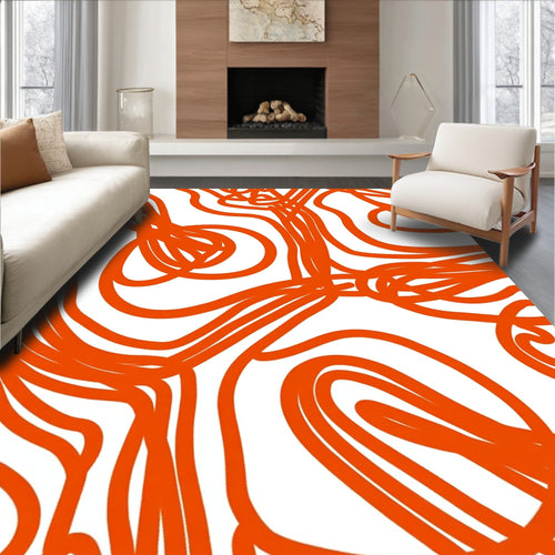 Abstract Orange Swirl Line Pattern Rug