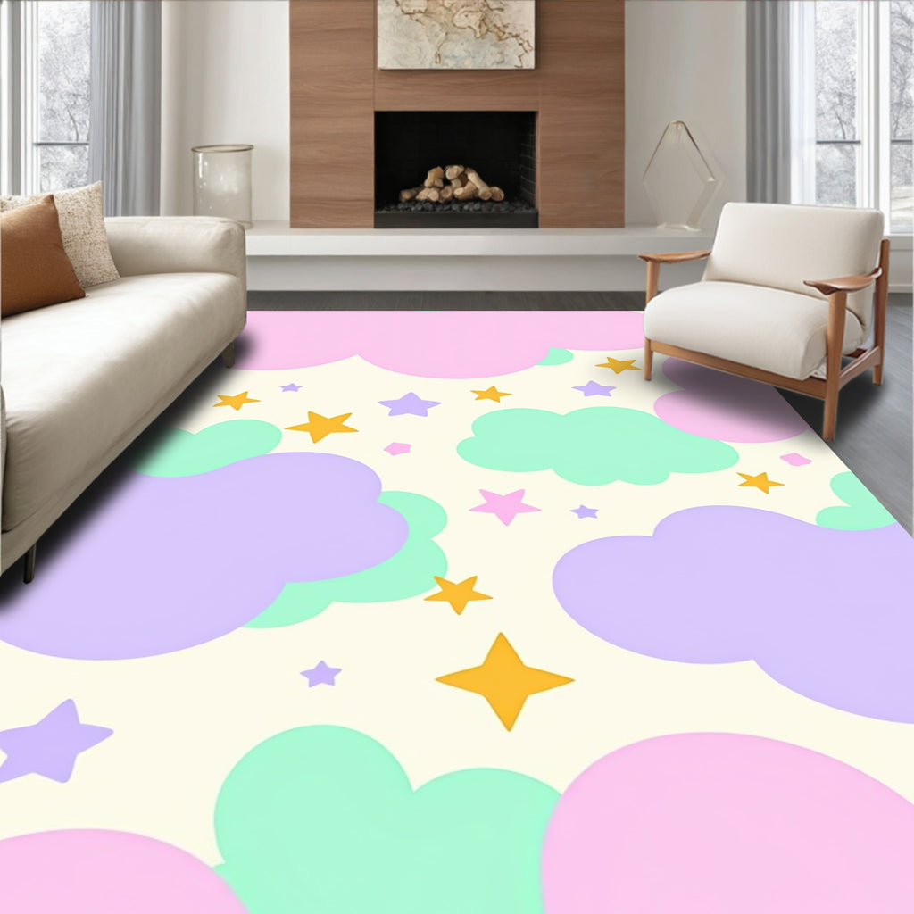 Pastel Cloud and Star Design Rug