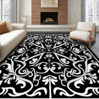 Classic Black White Flourish Pattern Rug