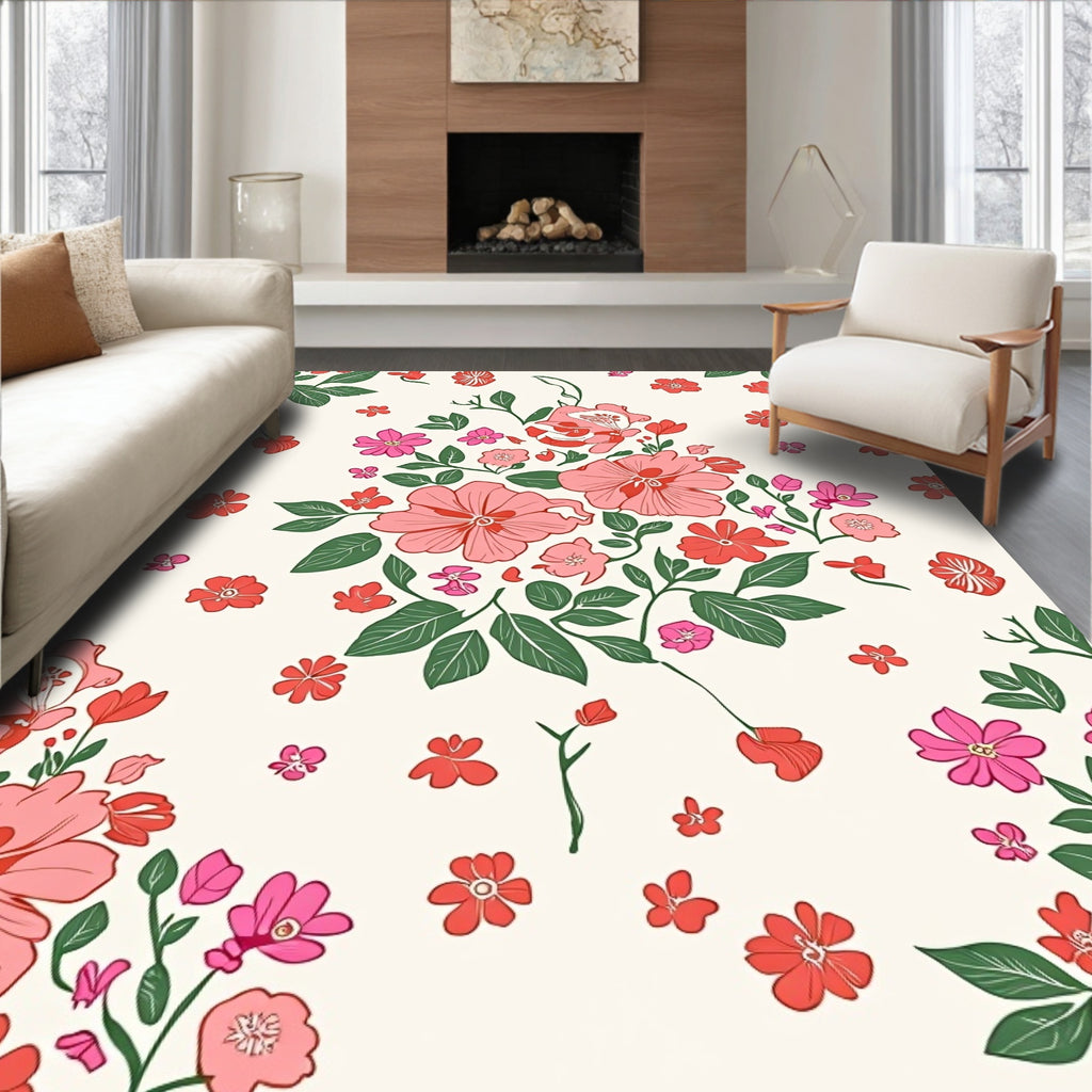 Vibrant Pink Coral Floral Print Rug