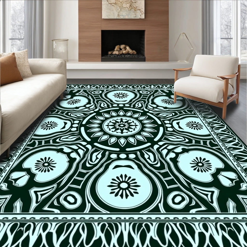 Ornate Dark Floral Mandala Design Rug
