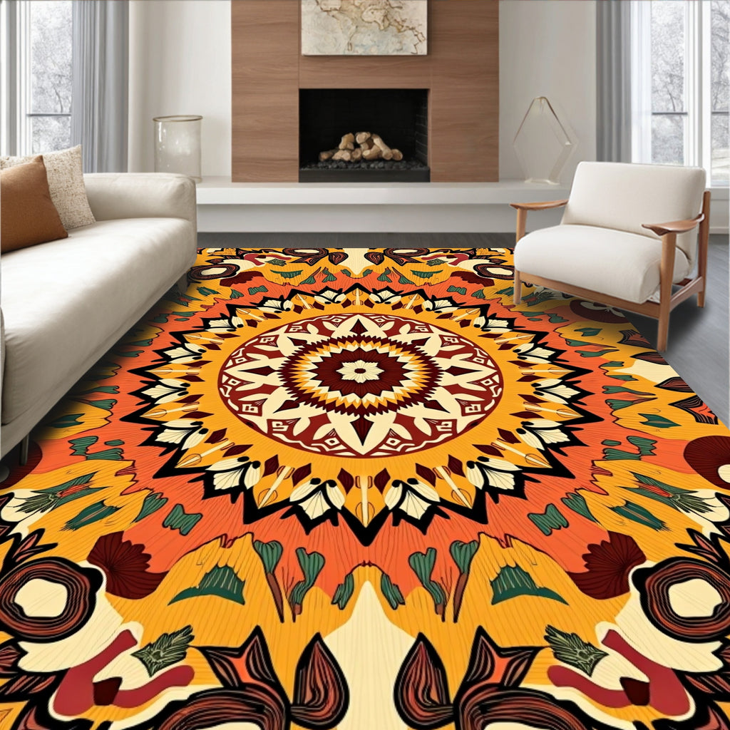 Vibrant Earth Tones Mandala Pattern Rug