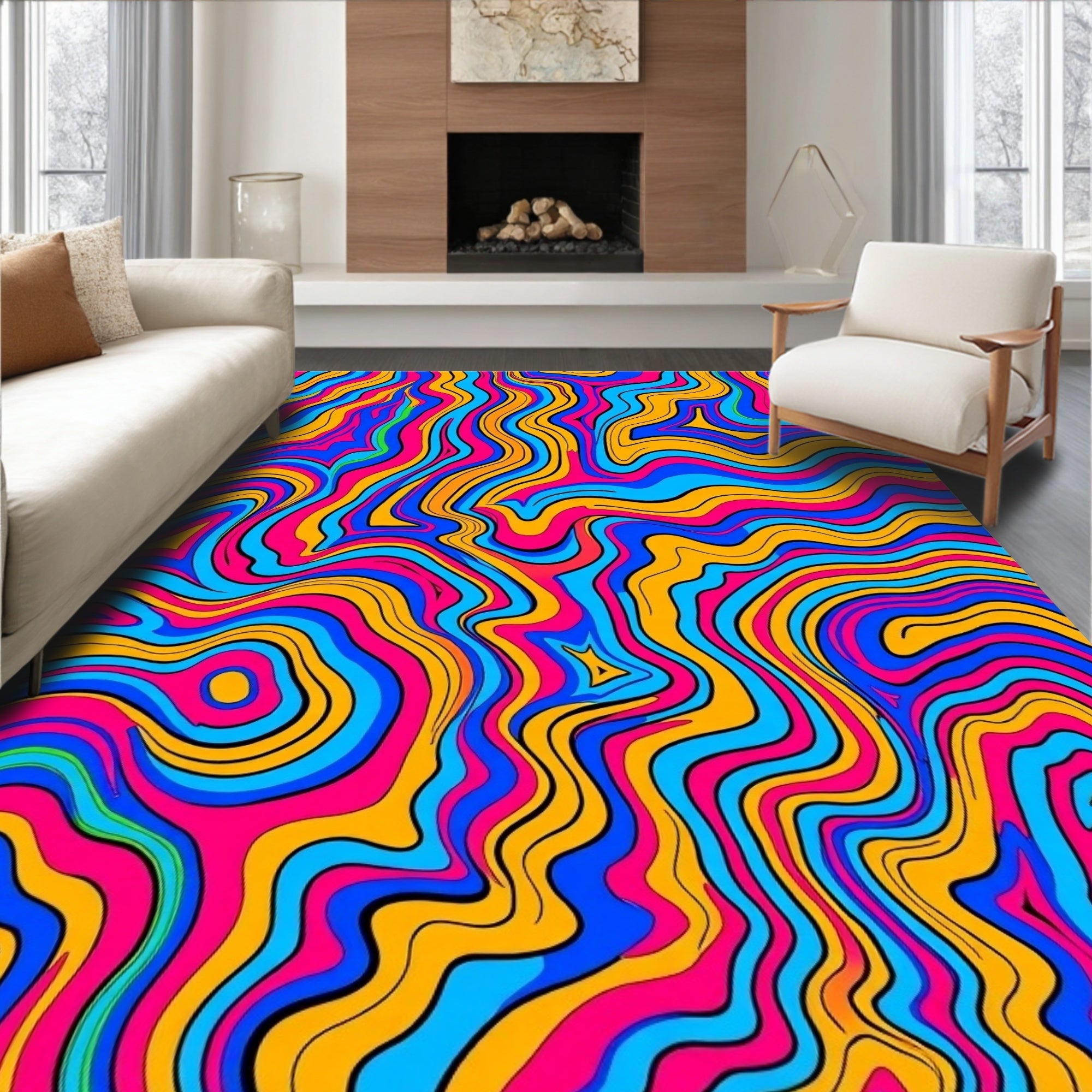 Vibrant Swirl Psychedelic Pattern Rug