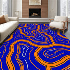 Abstract Blue Orange Contour Pattern Rug