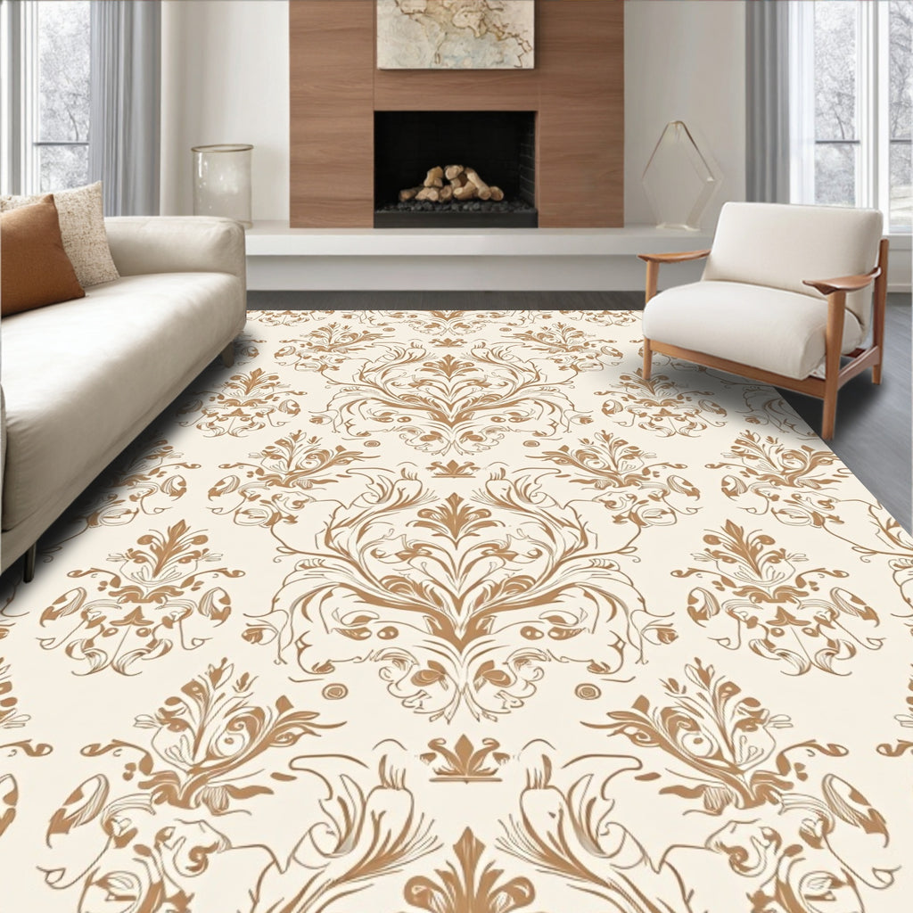 Classic Gold Floral Scroll Pattern Rug
