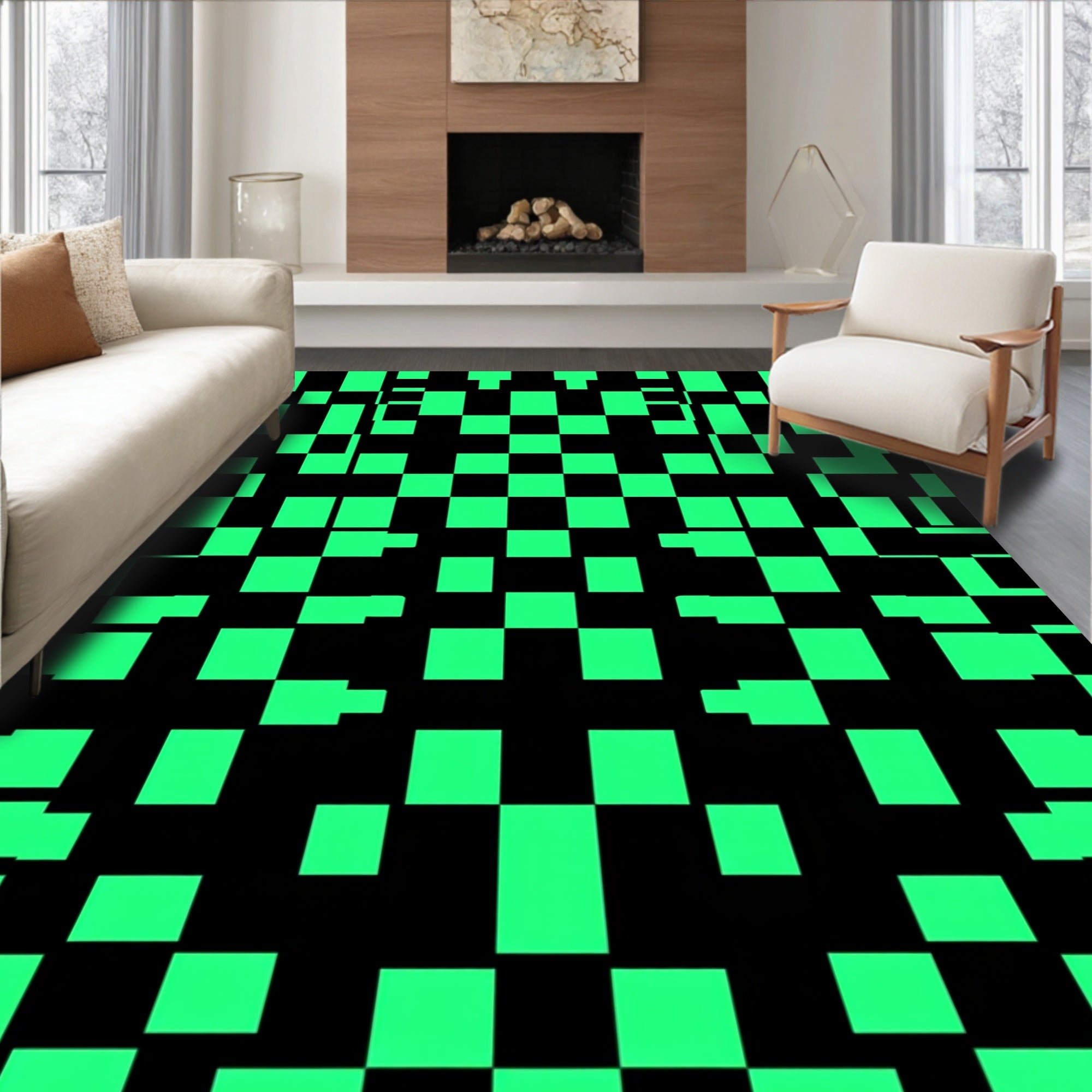 Grids Lines Retro Pattern Rug