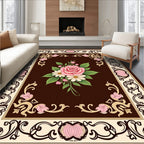 Elegant Floral Bouquet Scroll Border Rug