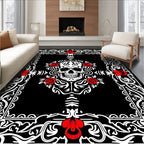 Black White Red Skull Roses Frame Rug