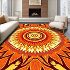 Warm Orange Sunburst Mandala Design Rug