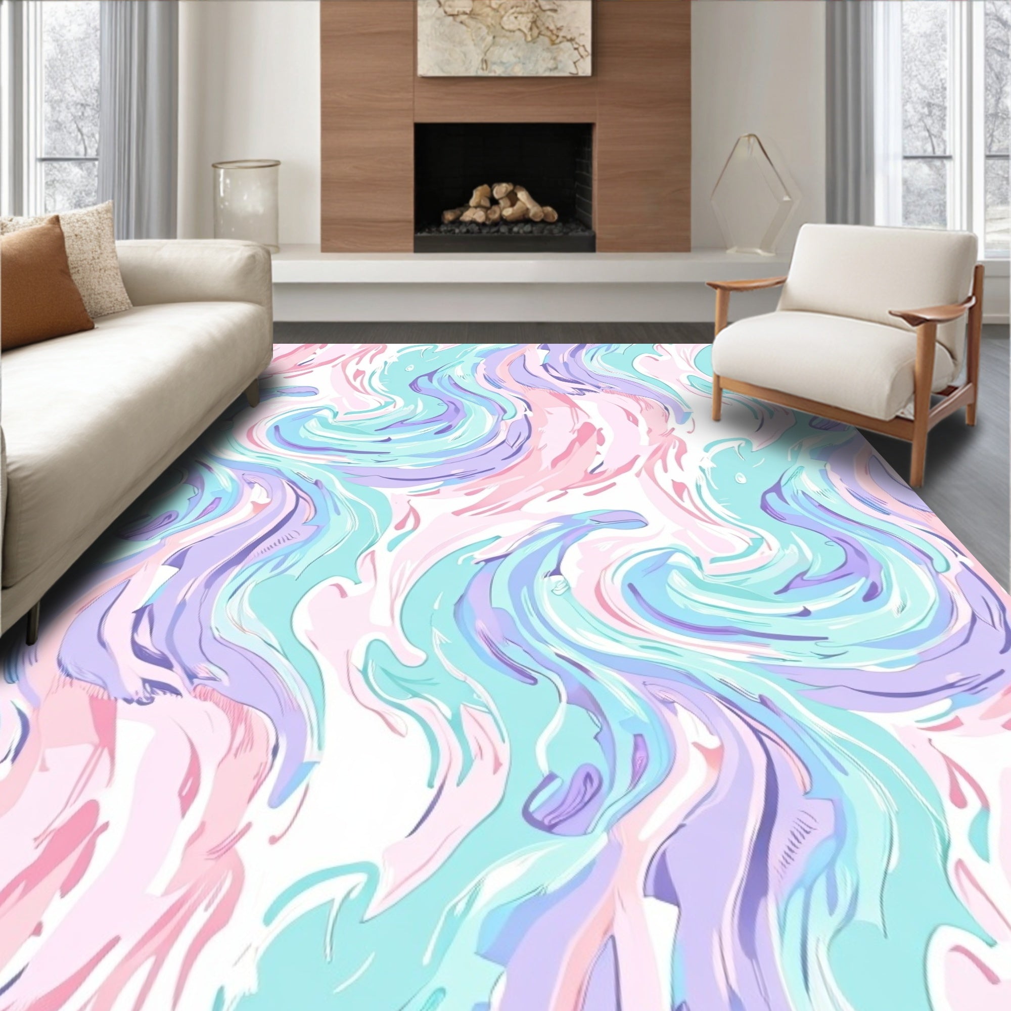 Pastel Wavy Swirl Pattern Rug