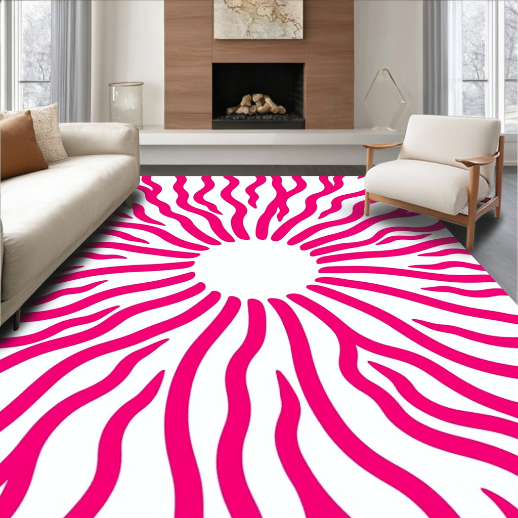 Bold Pink Radial Waves Pattern Rug