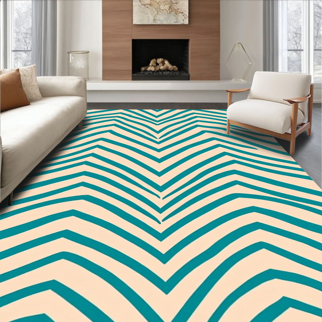 Abstract Teal Stripe Pattern Rug