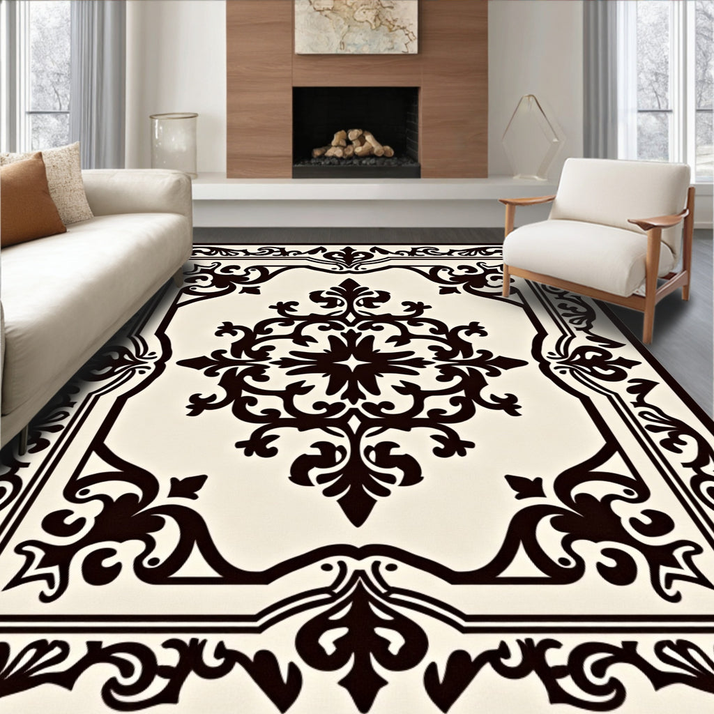 Classic Black Cream Ornamental Scroll Rug