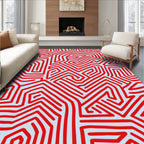 Bold Red Maze Geometric Design Rug