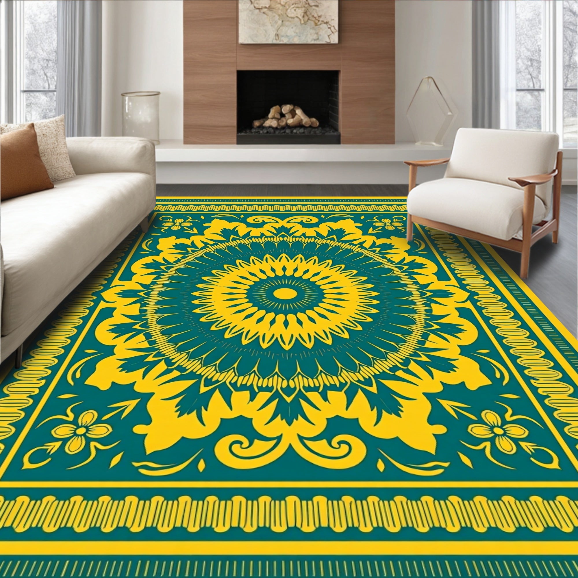 Ornate Mandala Floral Pattern Rug