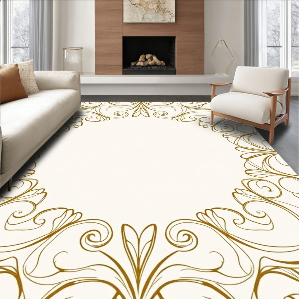 Elegant Gold Swirl Filigree Design Rug
